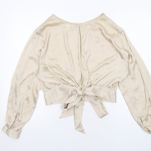 H&M Womens Ivory Polyester Basic Blouse Size L Round Neck