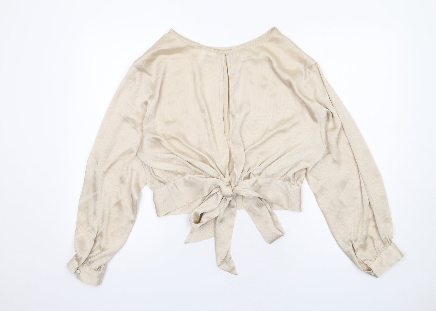 H&M Womens Ivory Polyester Basic Blouse Size L Round Neck