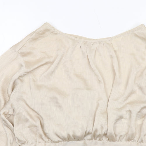 H&M Womens Ivory Polyester Basic Blouse Size L Round Neck