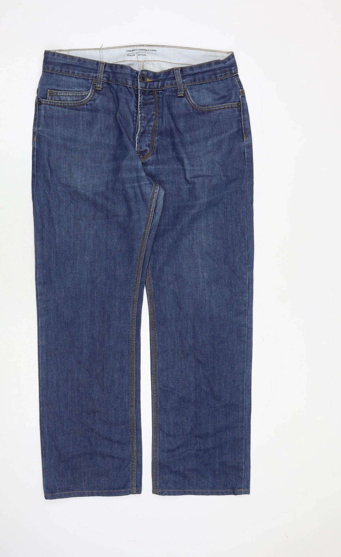 French Connection Mens Blue Cotton Bootcut Jeans Size 34 in L32 in Regular Zip