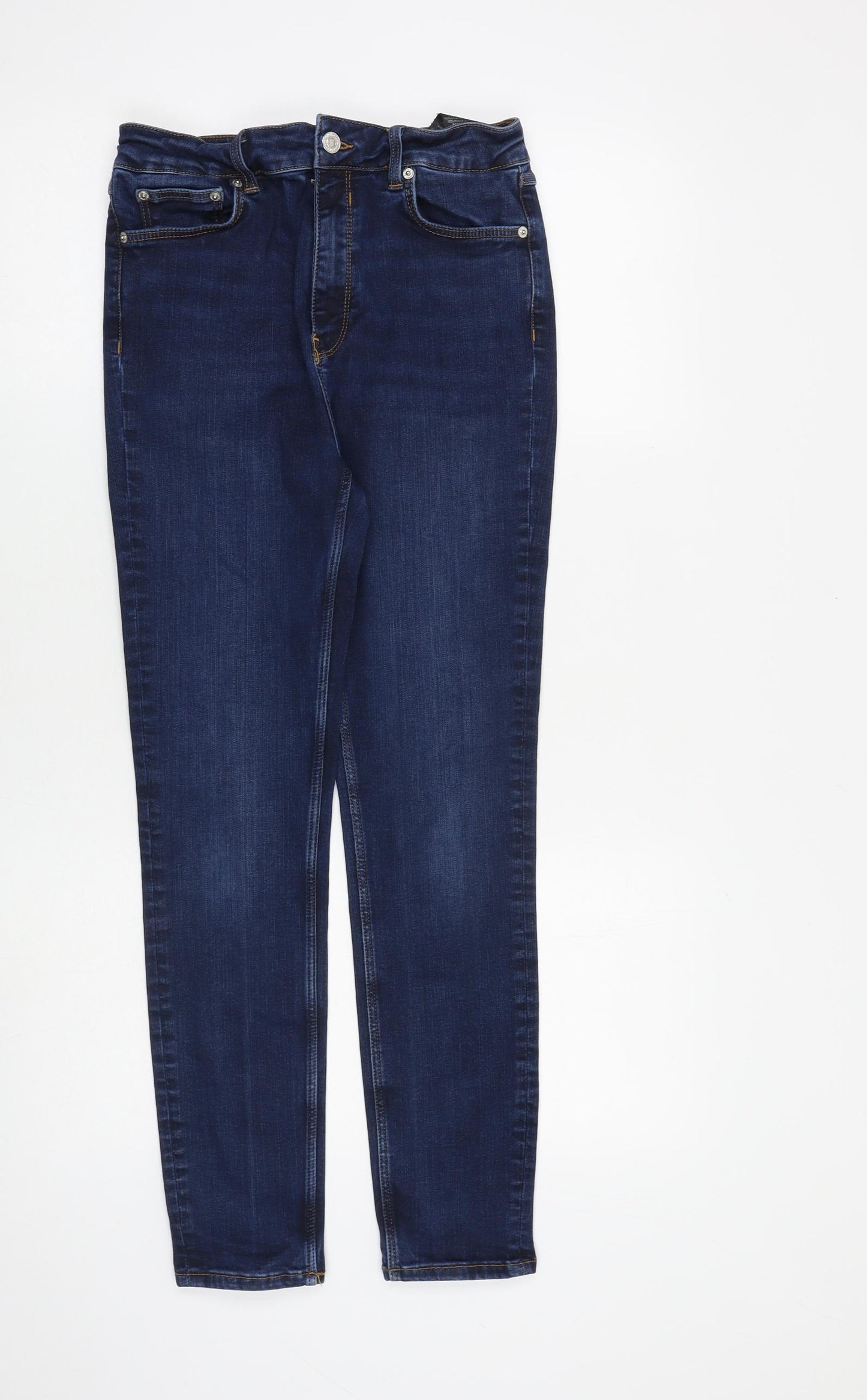 Zara Womens Blue Cotton Skinny Jeans Size 12 L27 in Slim Zip