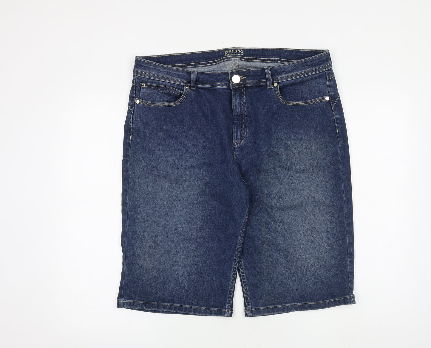 Per Una Womens Blue Cotton Bermuda Shorts Size 18 L12 in Regular Zip