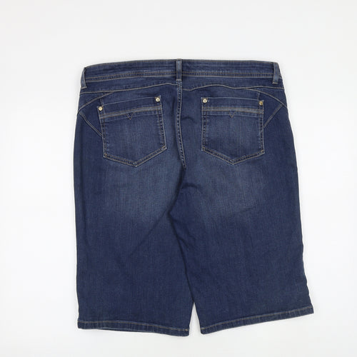 Per Una Womens Blue Cotton Bermuda Shorts Size 18 L12 in Regular Zip