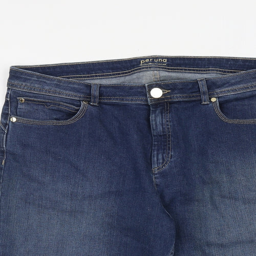 Per Una Womens Blue Cotton Bermuda Shorts Size 18 L12 in Regular Zip