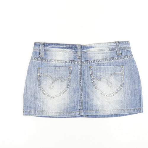 TRUE2U Womens Blue Cotton Mini Skirt Size 10 Zip