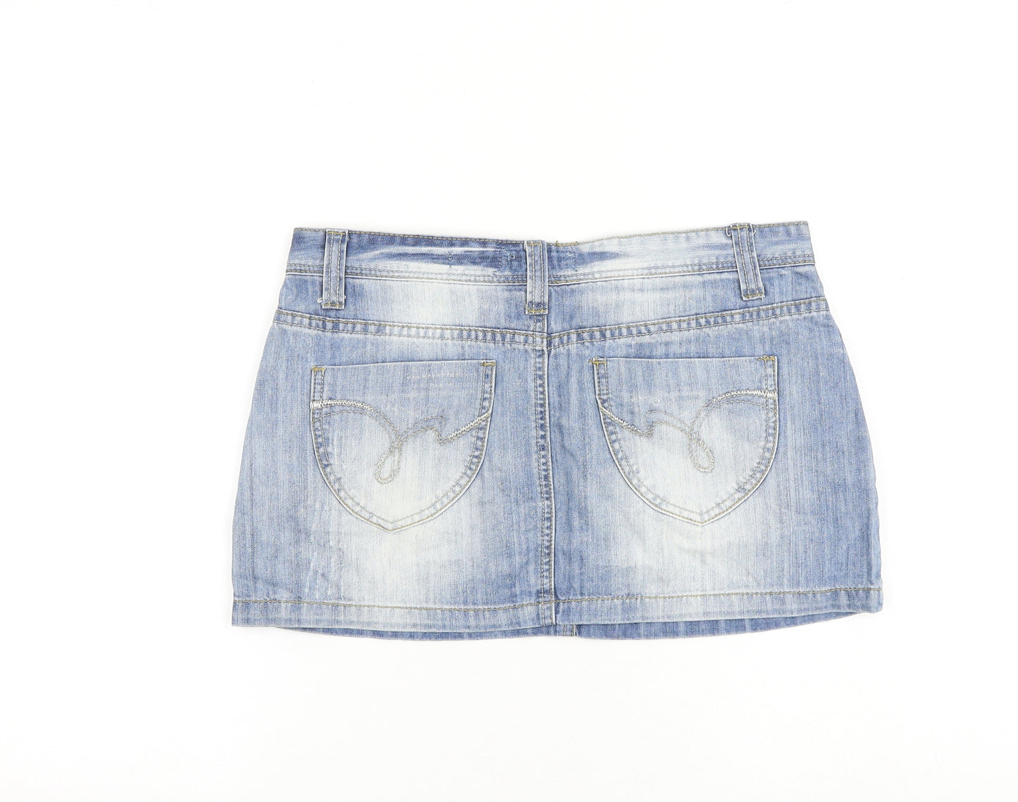 TRUE2U Womens Blue Cotton Mini Skirt Size 10 Zip