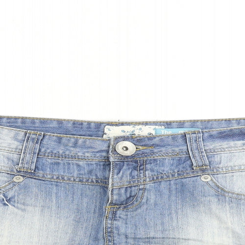 TRUE2U Womens Blue Cotton Mini Skirt Size 10 Zip