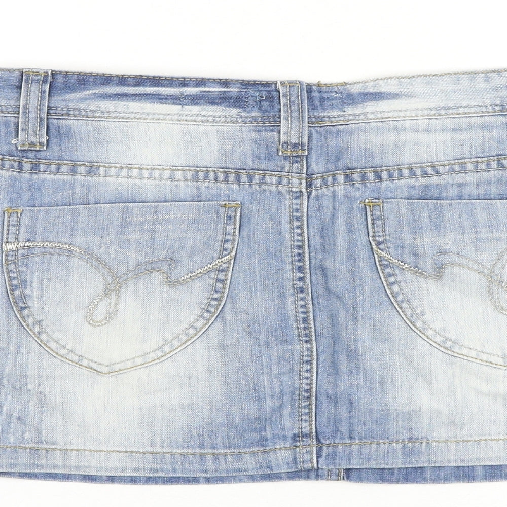 TRUE2U Womens Blue Cotton Mini Skirt Size 10 Zip