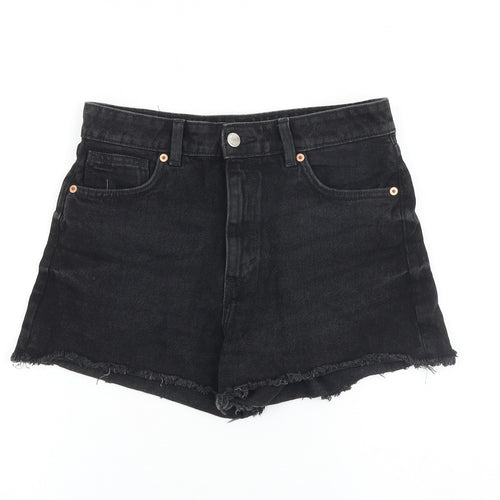 Monki Womens Black 100% Cotton Boyfriend Shorts Size 28 in L3 in Regular Zip - Raw Hem