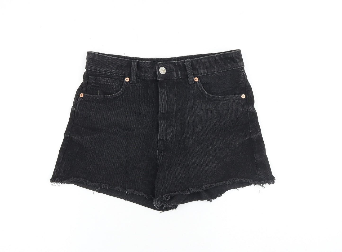 Monki Womens Black 100% Cotton Boyfriend Shorts Size 28 in L3 in Regular Zip - Raw Hem