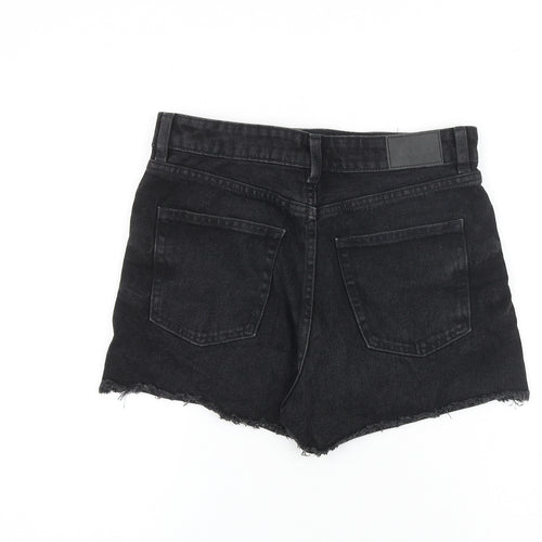 Monki Womens Black 100% Cotton Boyfriend Shorts Size 28 in L3 in Regular Zip - Raw Hem