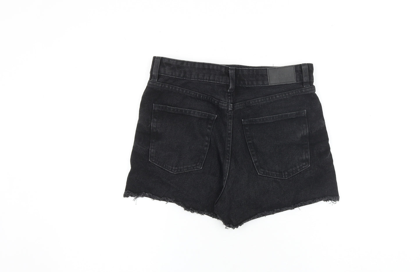 Monki Womens Black 100% Cotton Boyfriend Shorts Size 28 in L3 in Regular Zip - Raw Hem