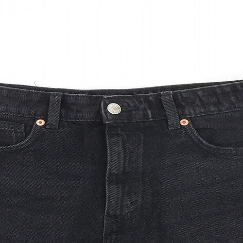 Monki Womens Black 100% Cotton Boyfriend Shorts Size 28 in L3 in Regular Zip - Raw Hem