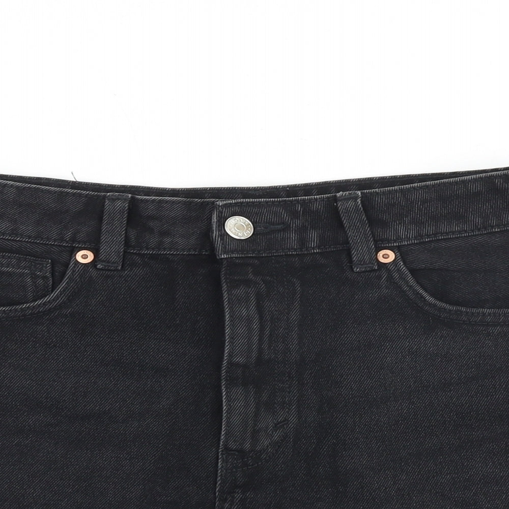 Monki Womens Black 100% Cotton Boyfriend Shorts Size 28 in L3 in Regular Zip - Raw Hem