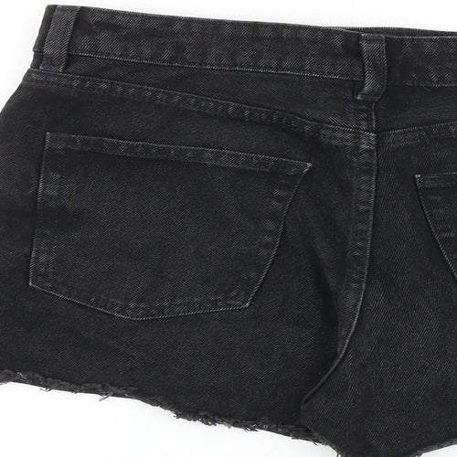 Monki Womens Black 100% Cotton Boyfriend Shorts Size 28 in L3 in Regular Zip - Raw Hem