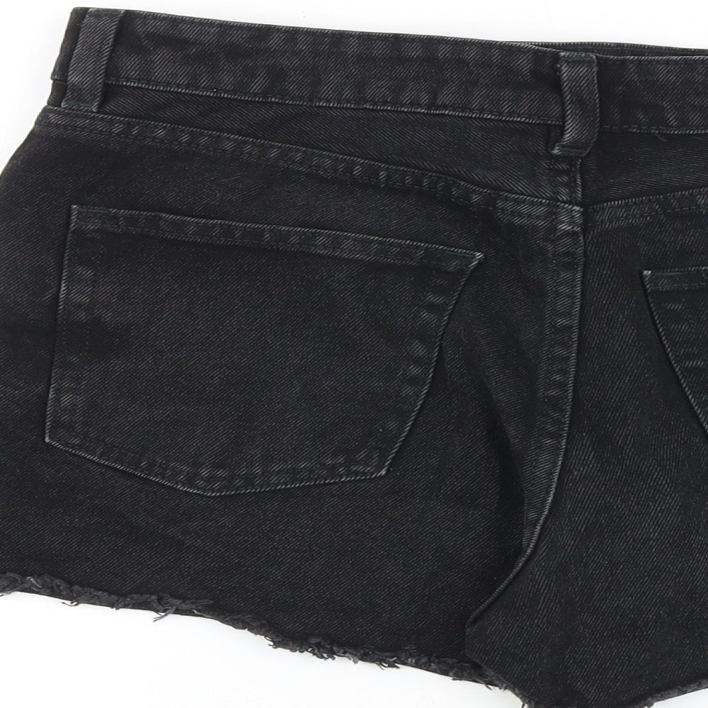 Monki Womens Black 100% Cotton Boyfriend Shorts Size 28 in L3 in Regular Zip - Raw Hem