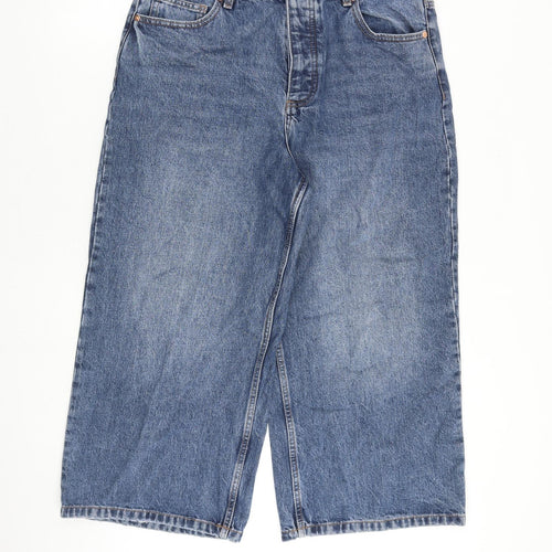 NEXT Womens Blue Cotton Wide-Leg Jeans Size 16 L26 in Regular Button