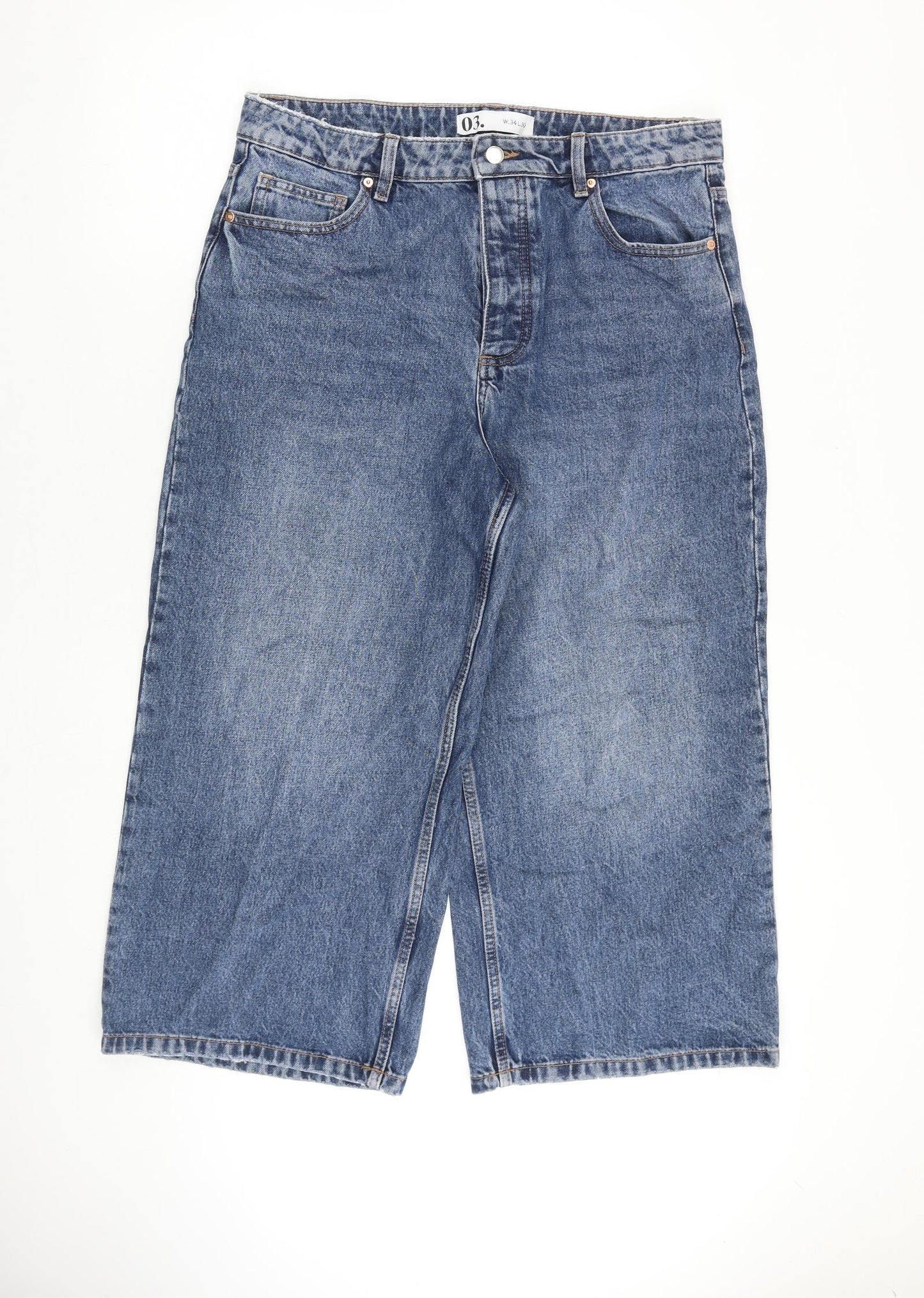 NEXT Womens Blue Cotton Wide-Leg Jeans Size 16 L26 in Regular Button
