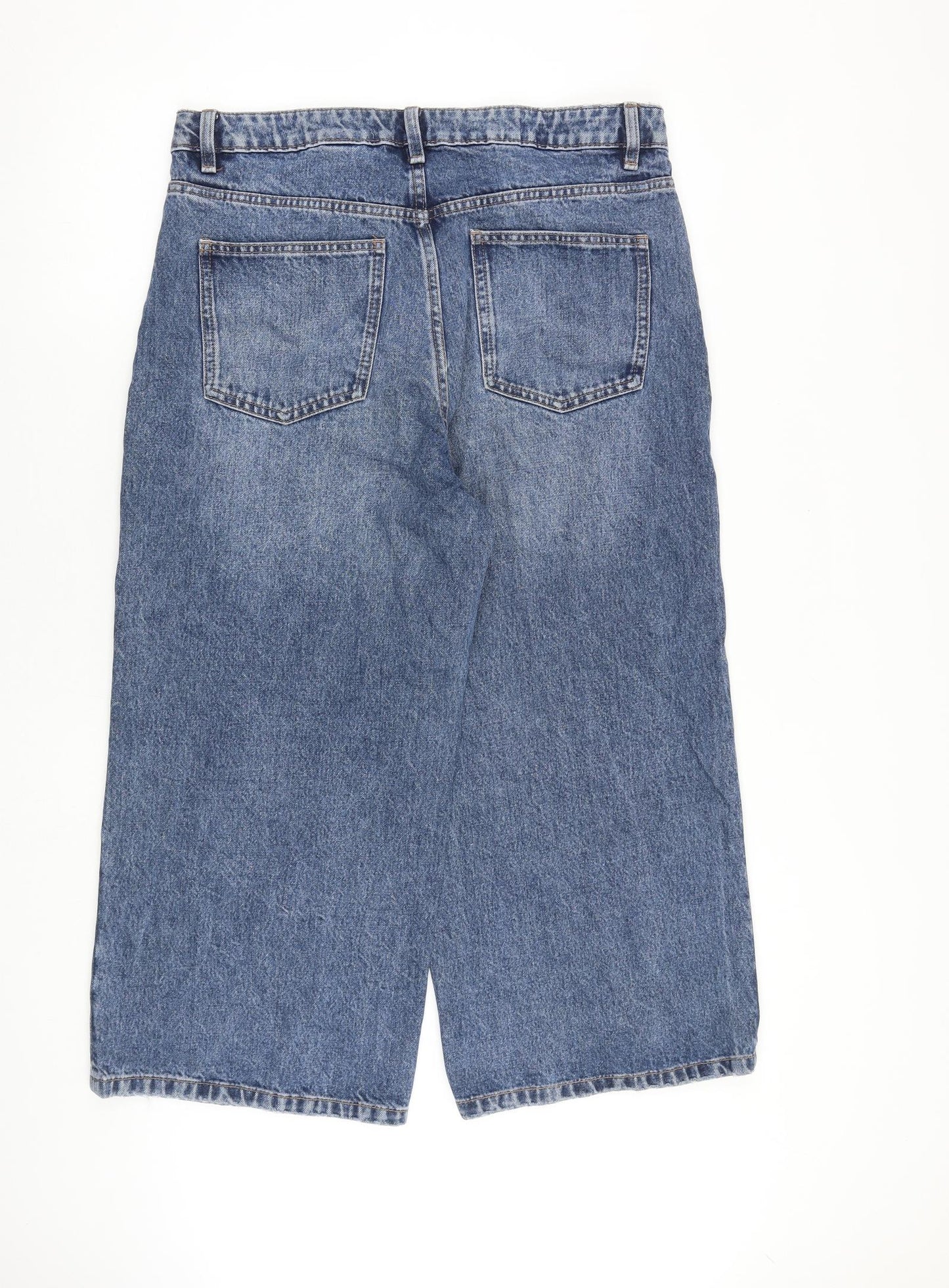 NEXT Womens Blue Cotton Wide-Leg Jeans Size 16 L26 in Regular Button