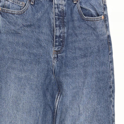 NEXT Womens Blue Cotton Wide-Leg Jeans Size 16 L26 in Regular Button