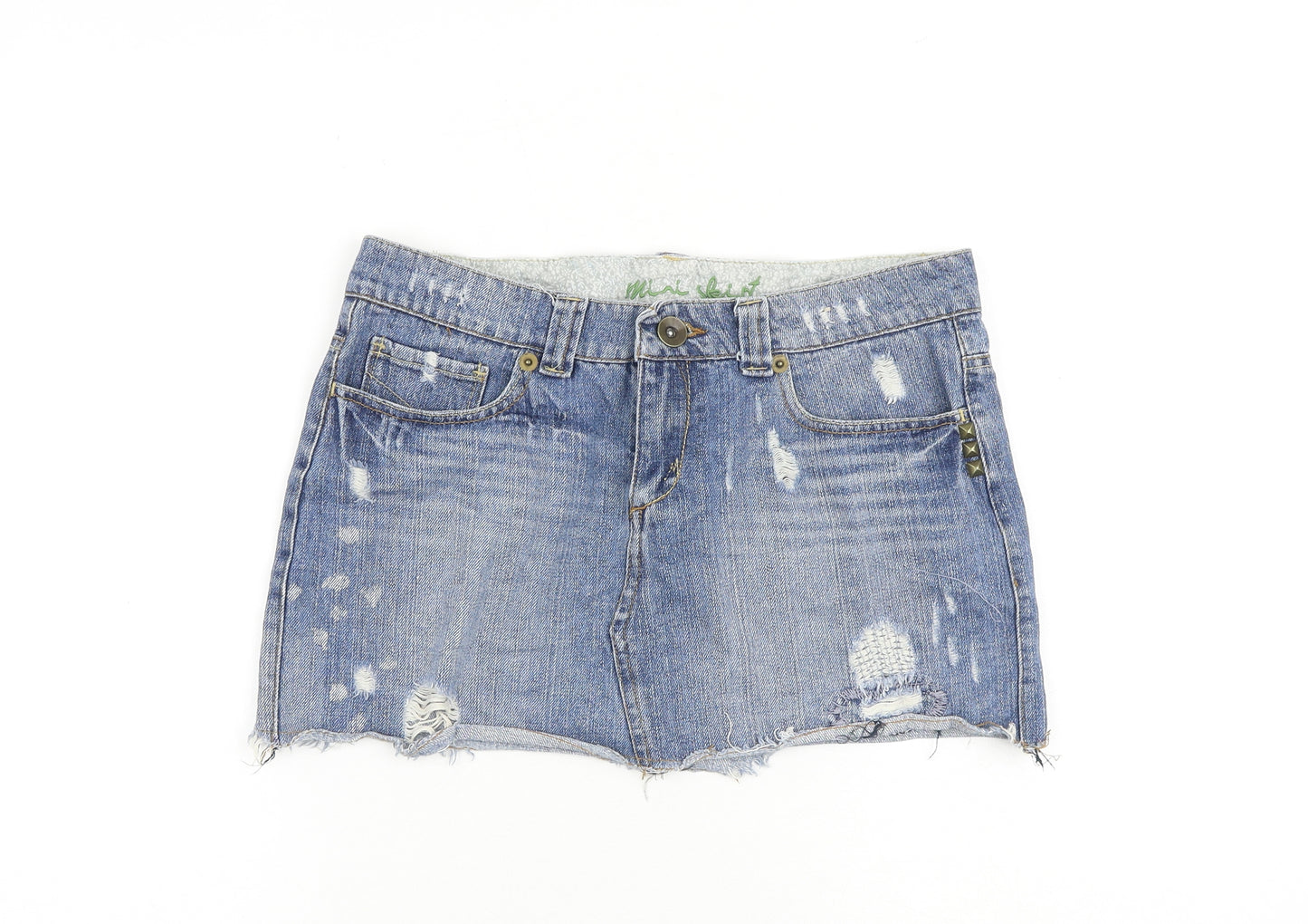 Denim & Co. Womens Blue Cotton Mini Skirt Size 10 Zip - Distressed look