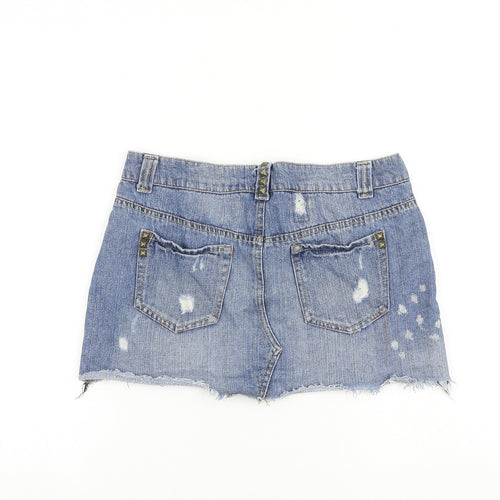 Denim & Co. Womens Blue Cotton Mini Skirt Size 10 Zip - Distressed look