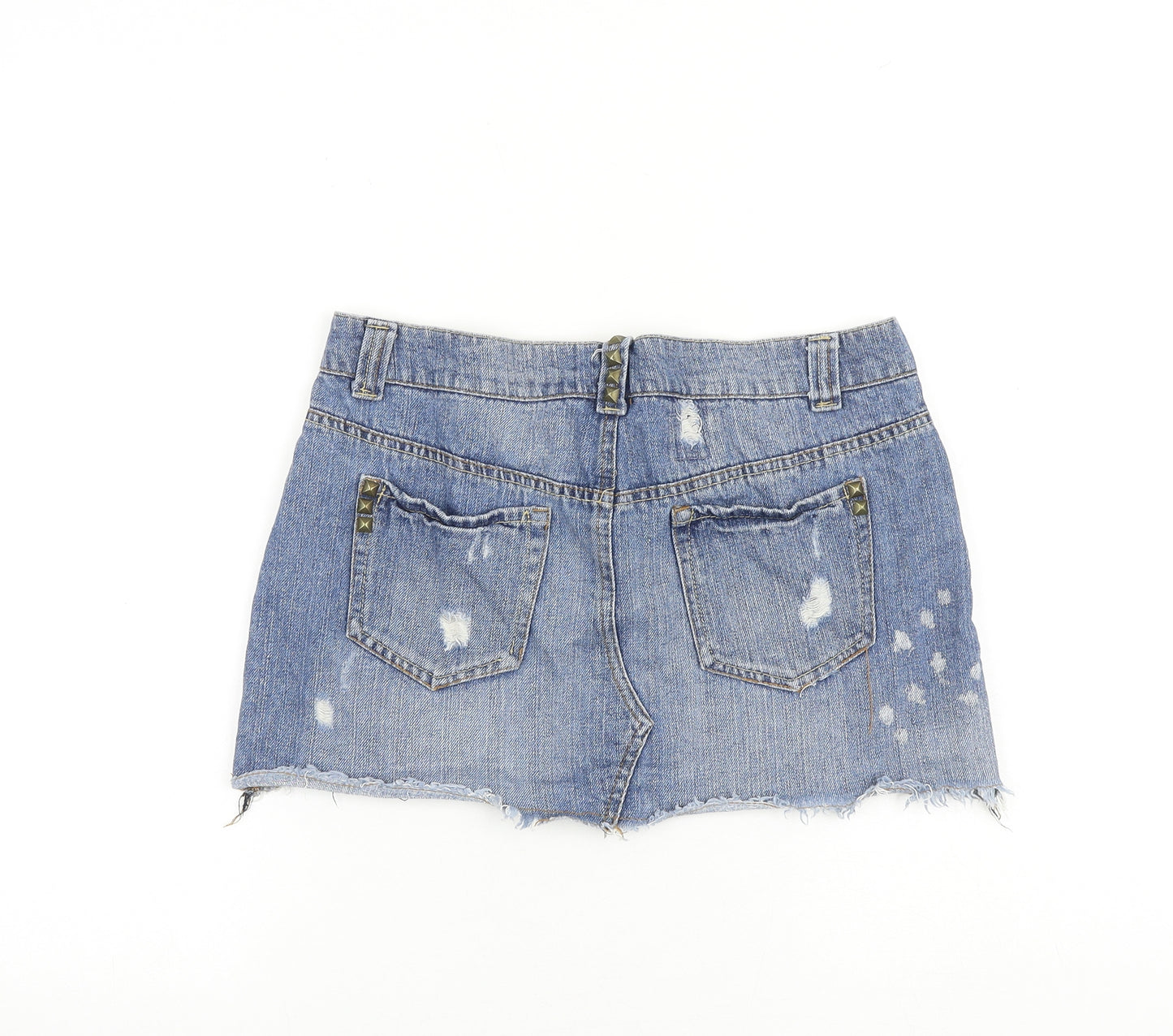 Denim & Co. Womens Blue Cotton Mini Skirt Size 10 Zip - Distressed look
