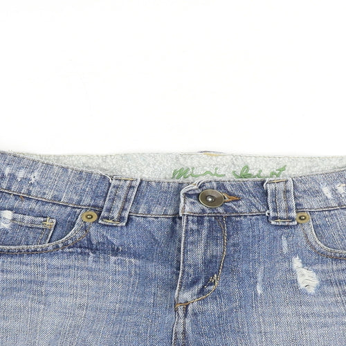 Denim & Co. Womens Blue Cotton Mini Skirt Size 10 Zip - Distressed look