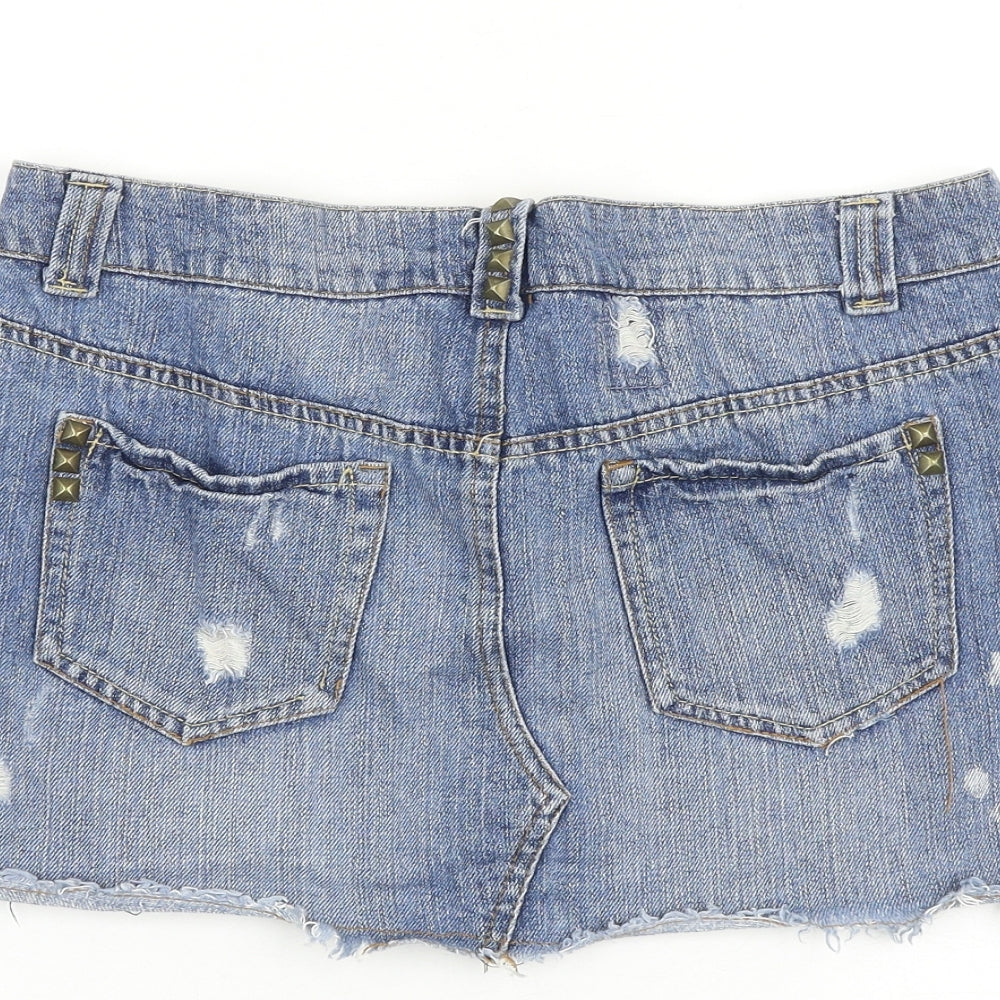 Denim & Co. Womens Blue Cotton Mini Skirt Size 10 Zip - Distressed look