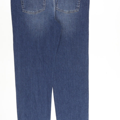 Marks and Spencer Womens Blue Cotton Tapered Jeans Size 18 L32 in Regular Zip - Embellished