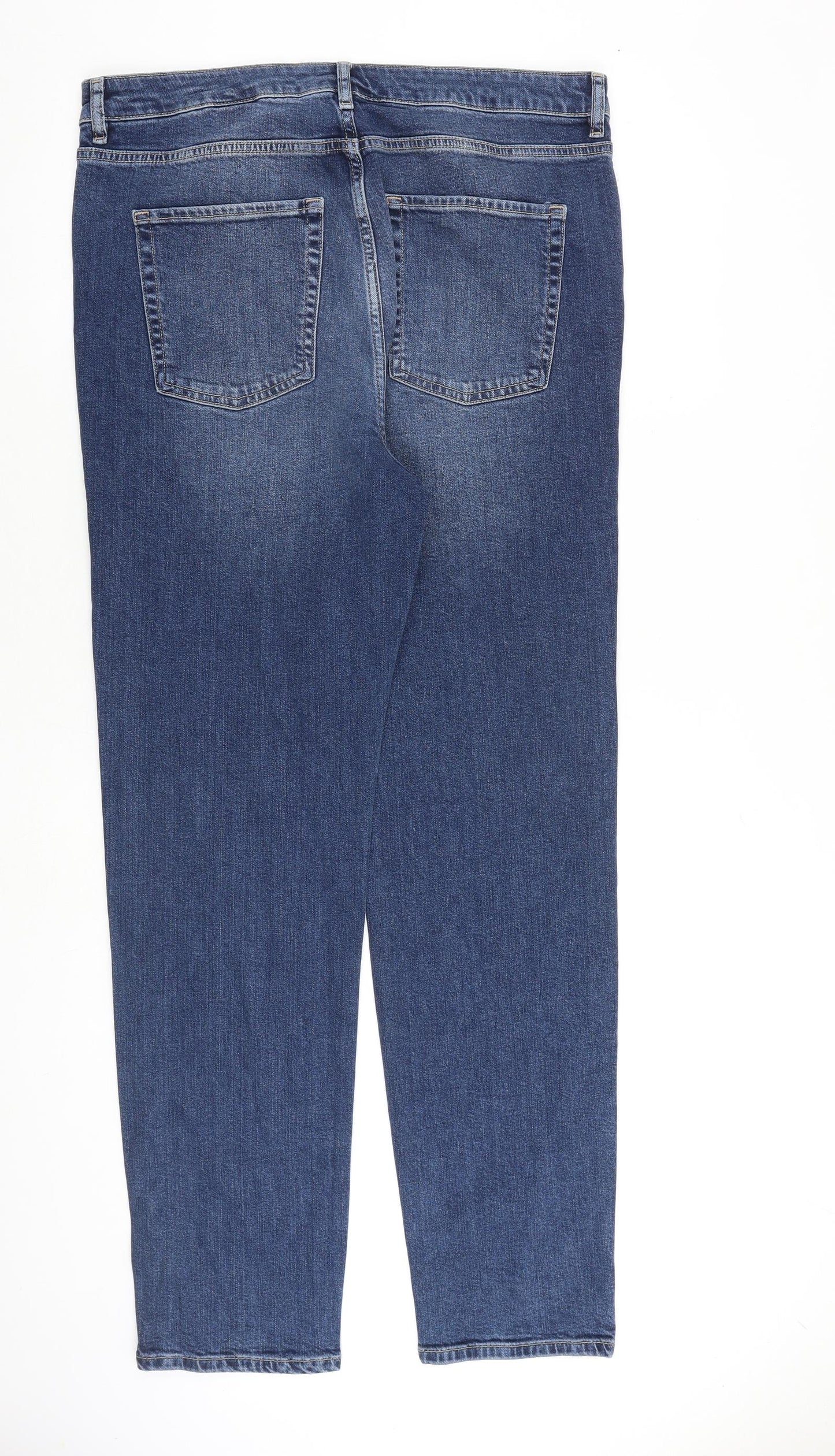 Marks and Spencer Womens Blue Cotton Tapered Jeans Size 18 L32 in Regular Zip - Embellished