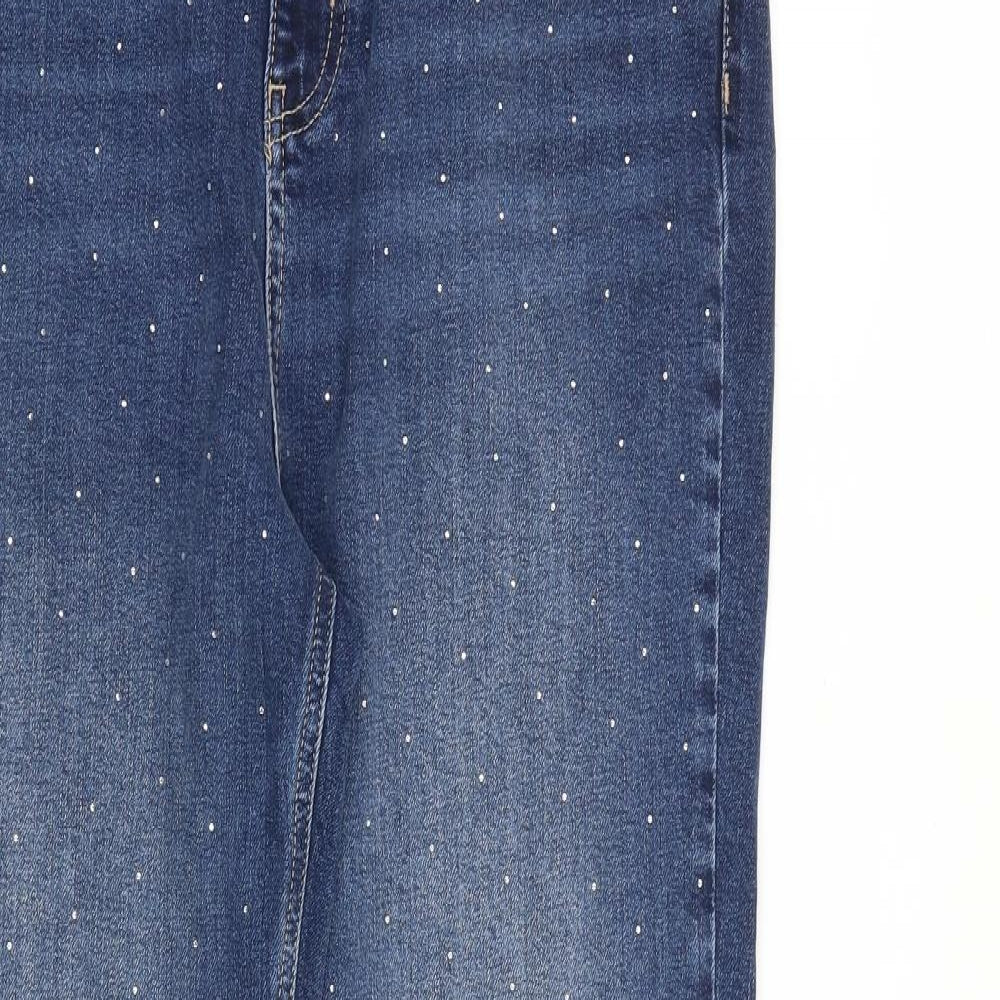 Marks and Spencer Womens Blue Cotton Tapered Jeans Size 18 L32 in Regular Zip - Embellished