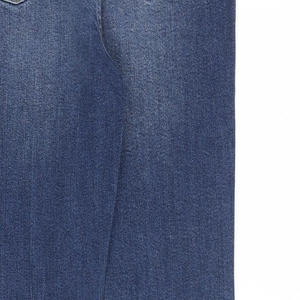 Marks and Spencer Womens Blue Cotton Tapered Jeans Size 18 L32 in Regular Zip - Embellished