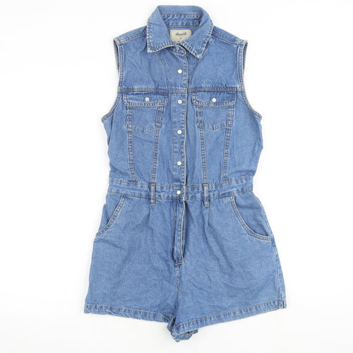 Denim & Co. Womens Blue Cotton Playsuit One-Piece Size 10 Zip