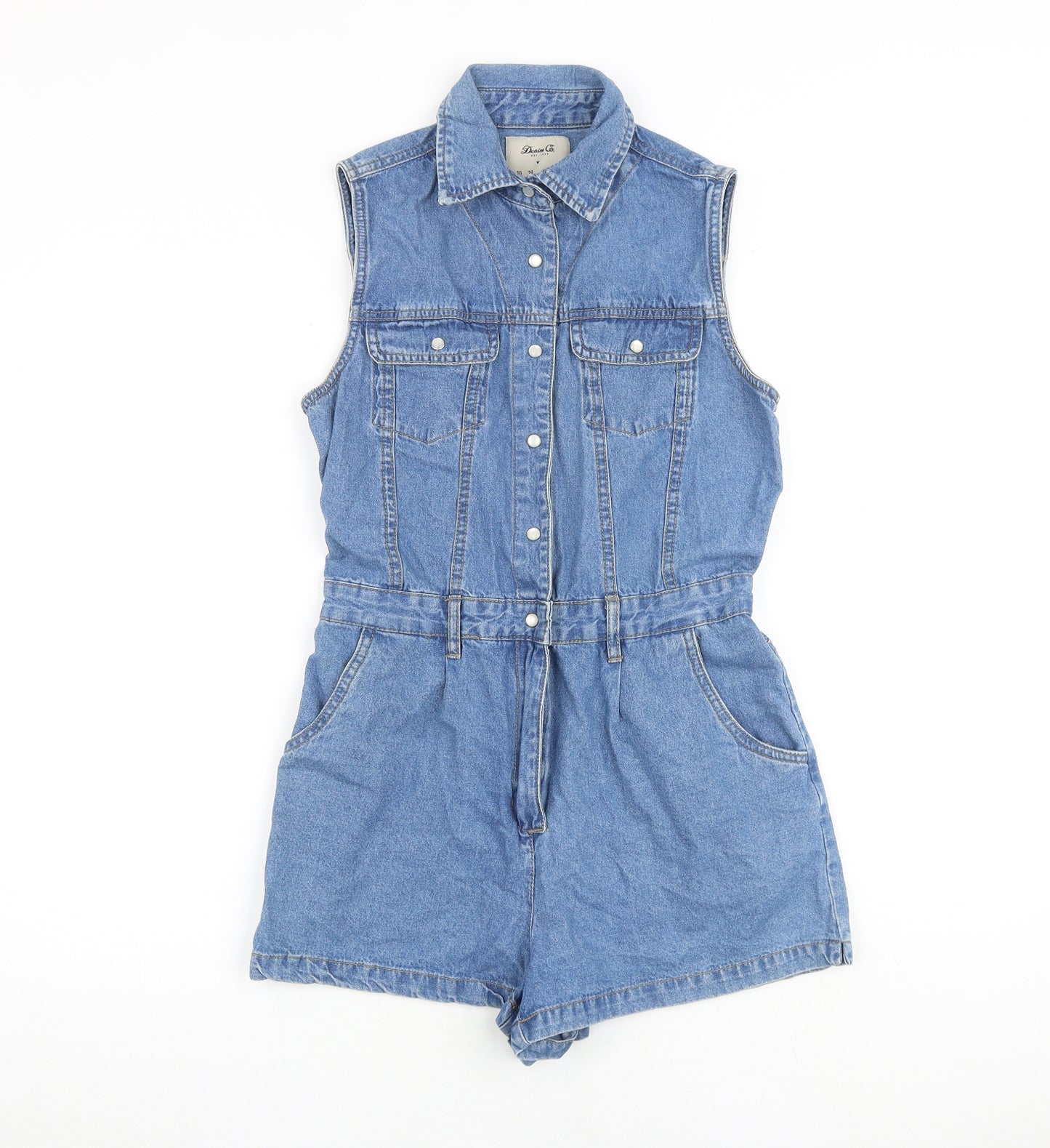 Denim & Co. Womens Blue Cotton Playsuit One-Piece Size 10 Zip