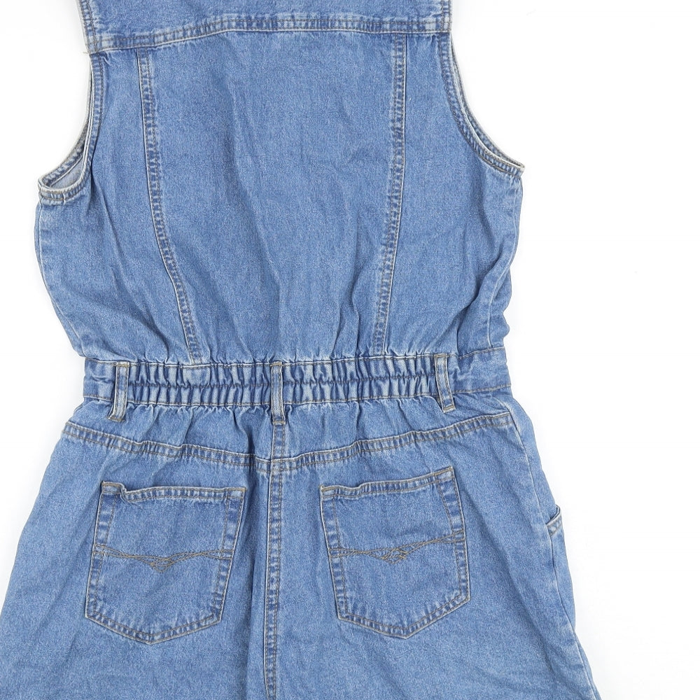 Denim & Co. Womens Blue Cotton Playsuit One-Piece Size 10 Zip