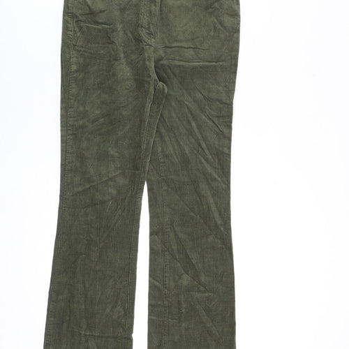 Per Una Womens Green Cotton Trousers Size 10 L30 in Regular Zip