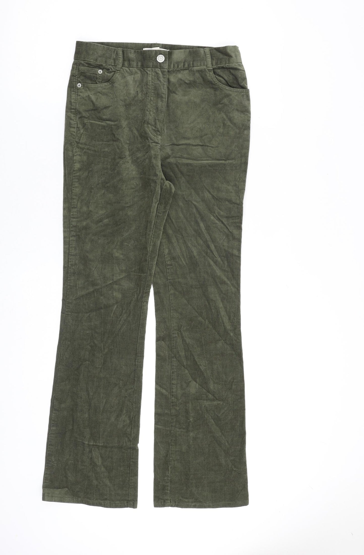 Per Una Womens Green Cotton Trousers Size 10 L30 in Regular Zip