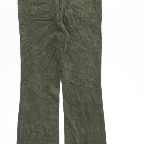Per Una Womens Green Cotton Trousers Size 10 L30 in Regular Zip