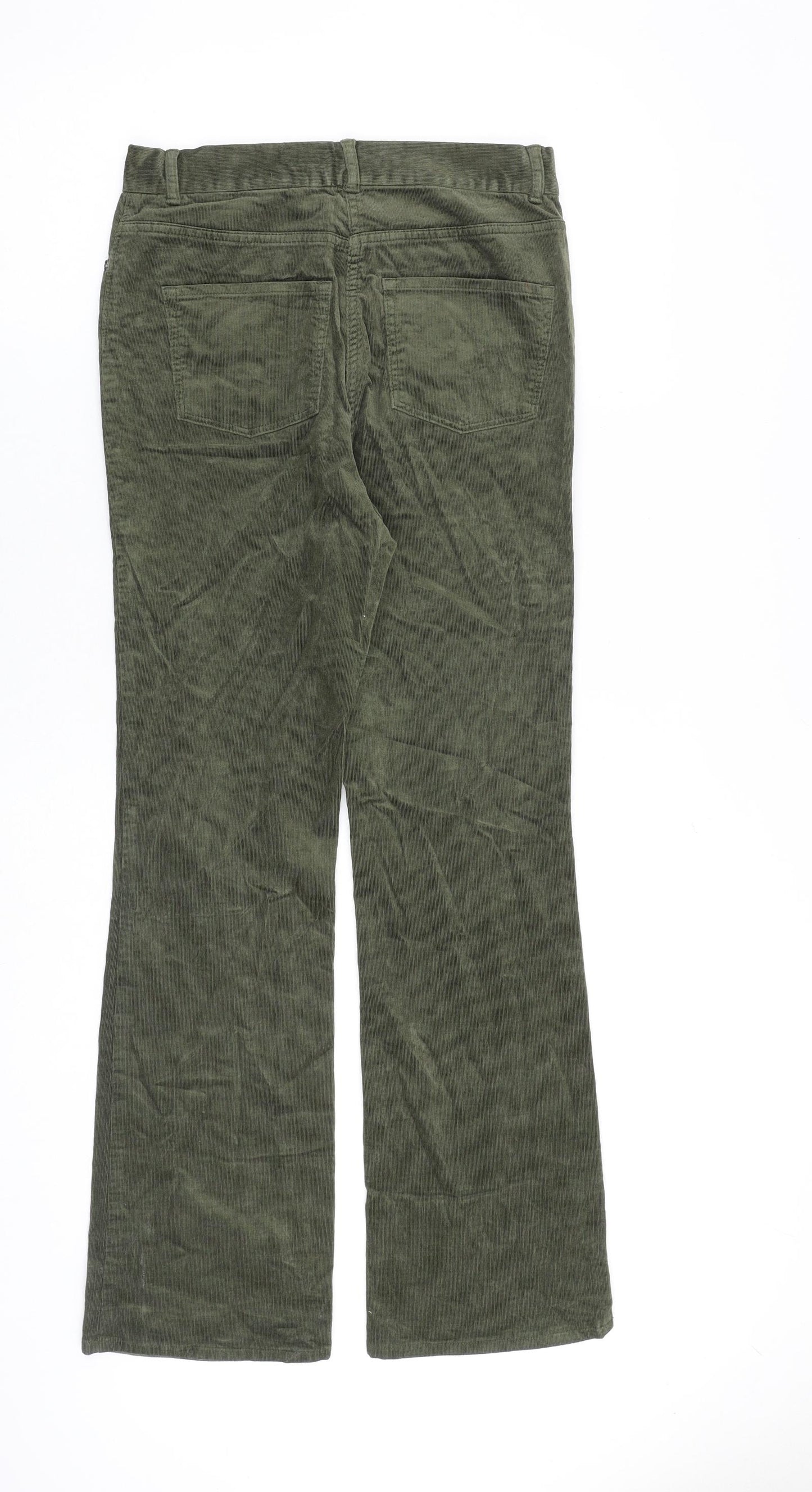 Per Una Womens Green Cotton Trousers Size 10 L30 in Regular Zip