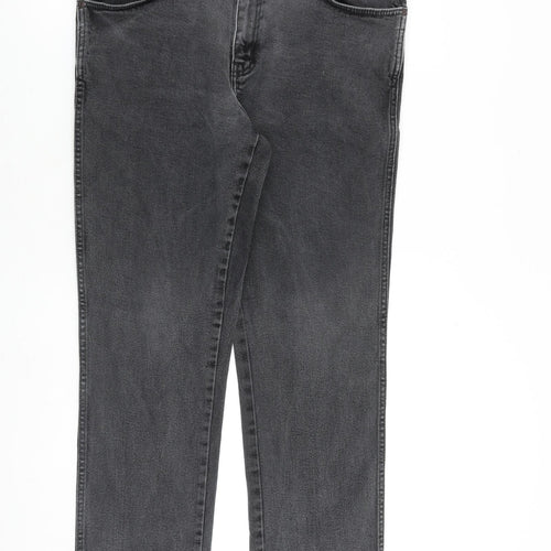 Wrangler Mens Grey Cotton Straight Jeans Size 34 in L31 in Regular Zip