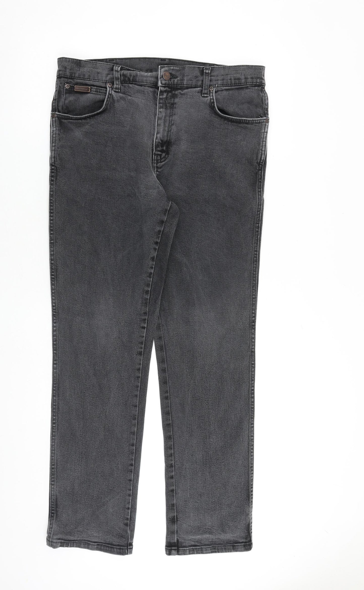 Wrangler Mens Grey Cotton Straight Jeans Size 34 in L31 in Regular Zip