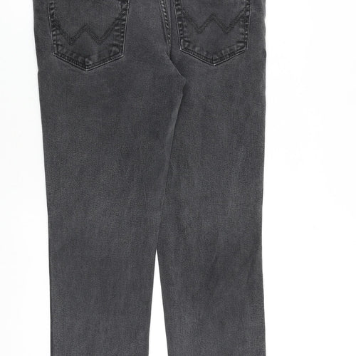 Wrangler Mens Grey Cotton Straight Jeans Size 34 in L31 in Regular Zip