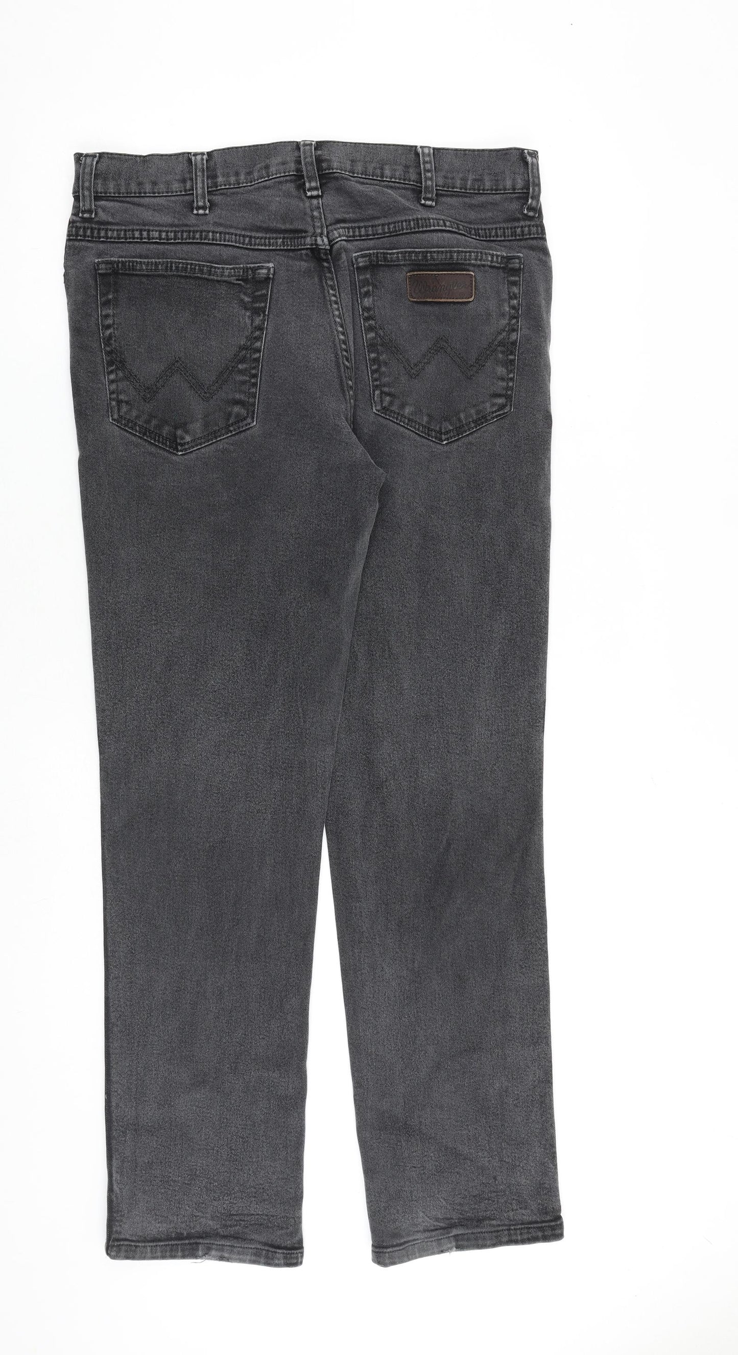 Wrangler Mens Grey Cotton Straight Jeans Size 34 in L31 in Regular Zip