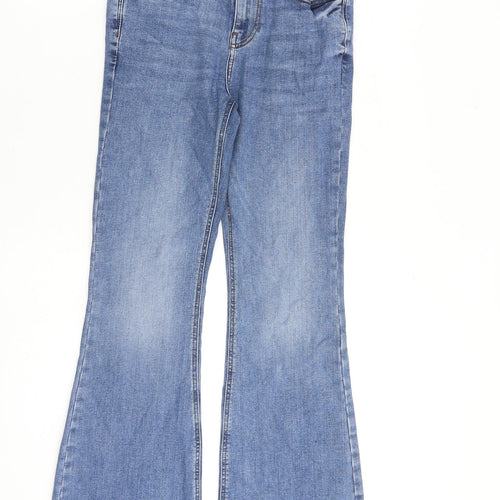 River Island Womens Blue Cotton Flared Jeans Size 10 L30 in Regular Zip
