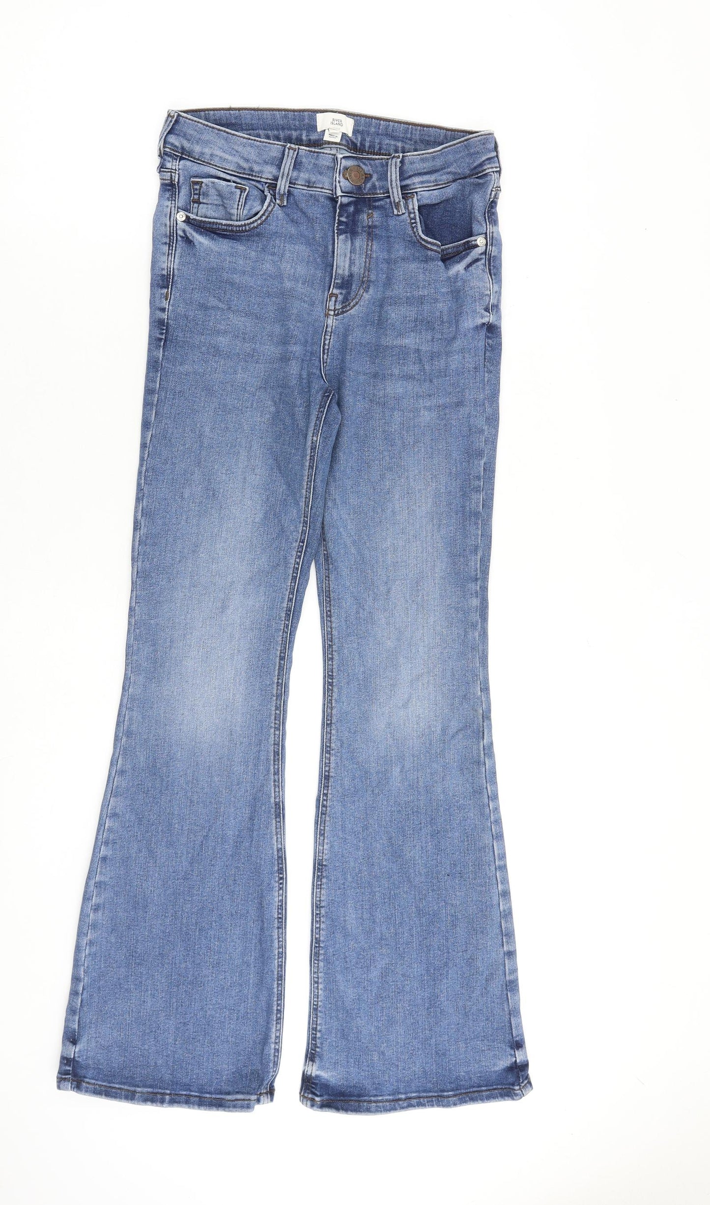 River Island Womens Blue Cotton Flared Jeans Size 10 L30 in Regular Zip