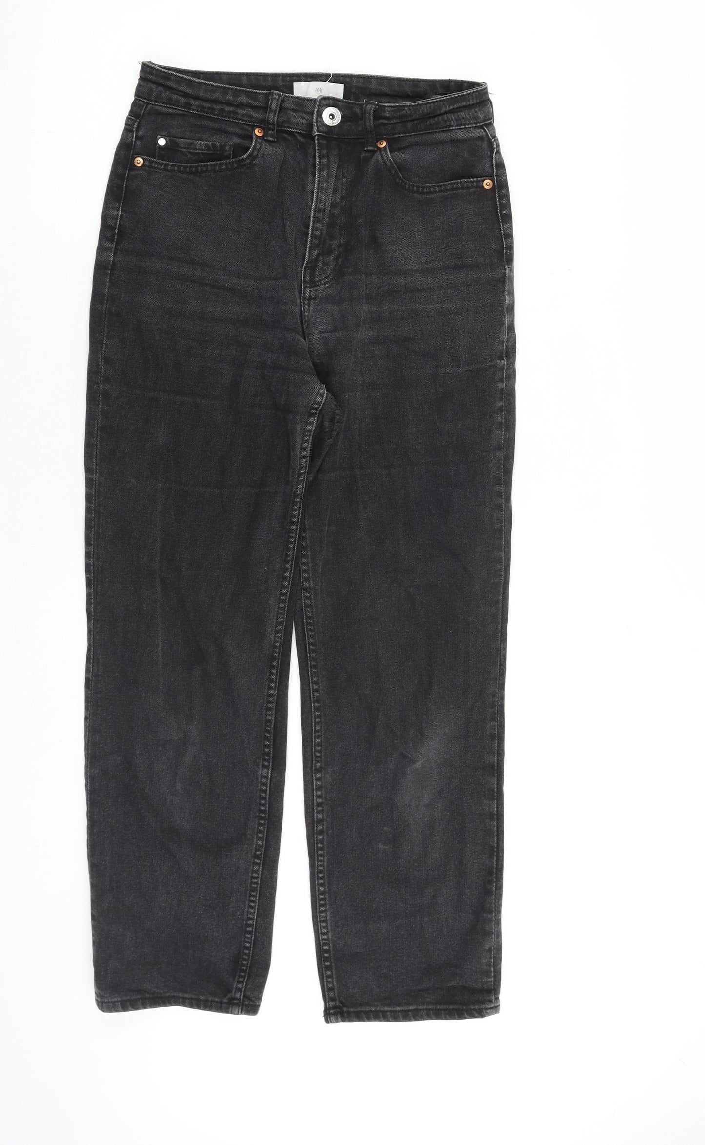 H&M Womens Grey 100% Cotton Straight Jeans Size 10 L27 in Regular Zip