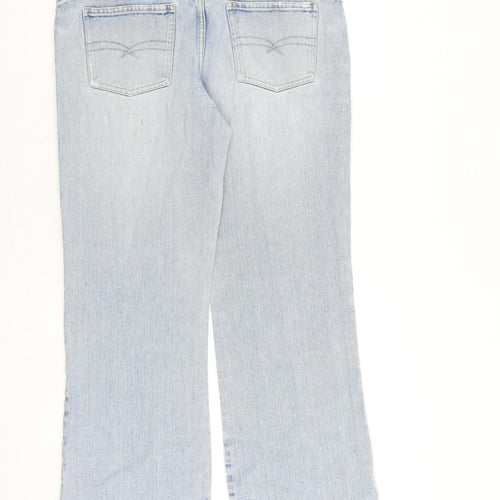 NEXT Womens Blue Cotton Wide-Leg Jeans Size 14 L30 in Regular Button - Raw Hem