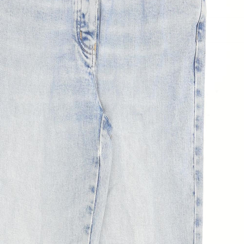 NEXT Womens Blue Cotton Wide-Leg Jeans Size 14 L30 in Regular Button - Raw Hem