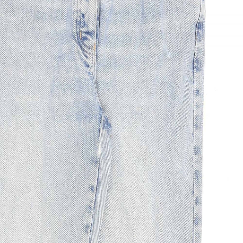 NEXT Womens Blue Cotton Wide-Leg Jeans Size 14 L30 in Regular Button - Raw Hem